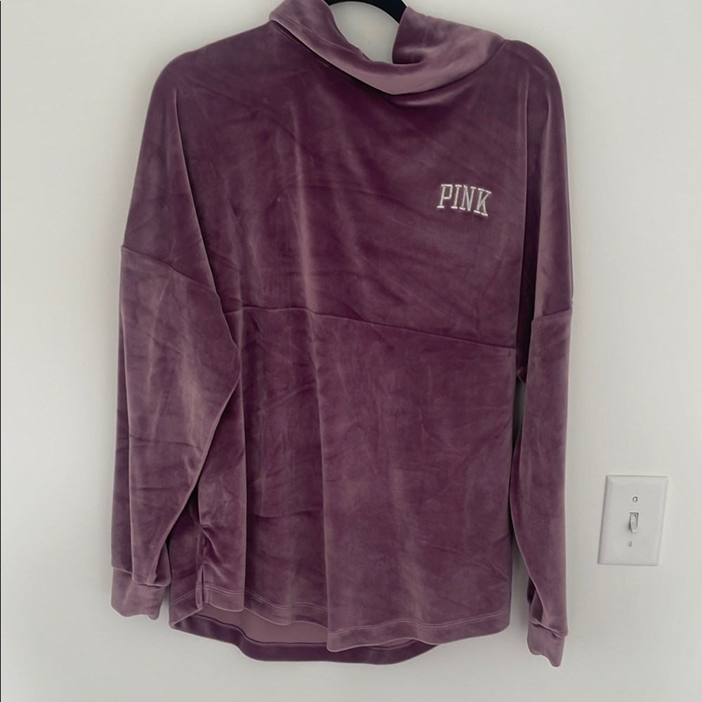 PINK Victoria's Secret Velour Cowl Neck Pullover, Purple - Size S - Picture 2 of 6